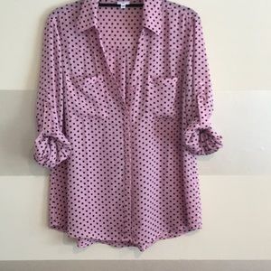 Express Pink and Black Polka dot Button Down